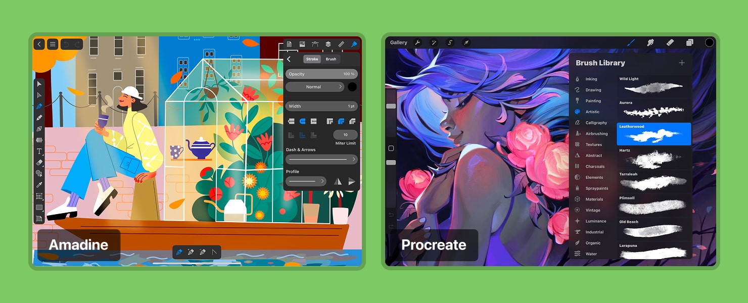 Amadine and Procreate UI.