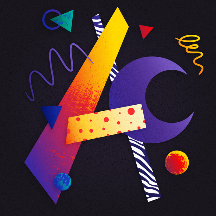Final illustration of letter A in abstract style in Amadine.