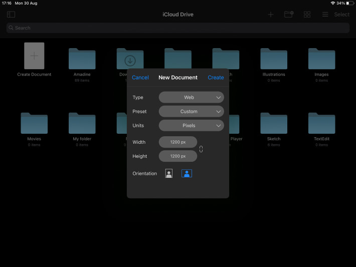 New document creation in Amadine for iPad/iPhone.