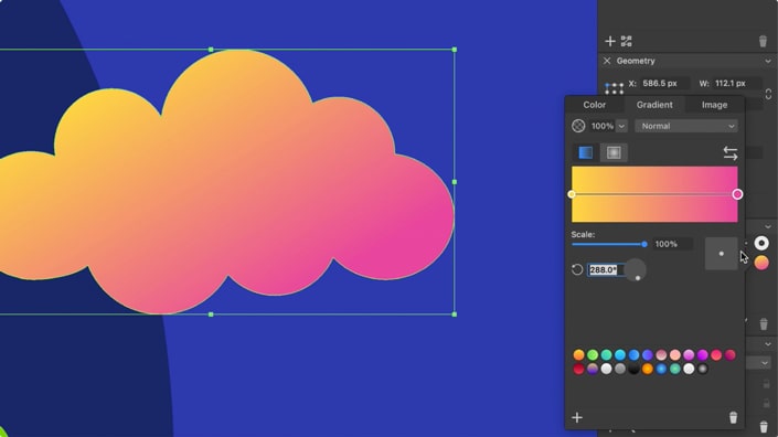 Drawing and coloring a cloud in Amadine