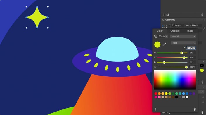 Drawing and coloring the first star in the sky in Amadine