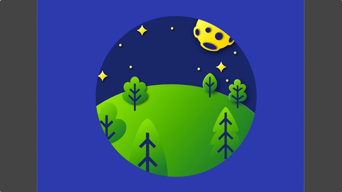 The elements in the background of the cow abduction art