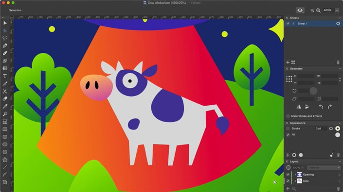 The fully colored cow in Amadine interface