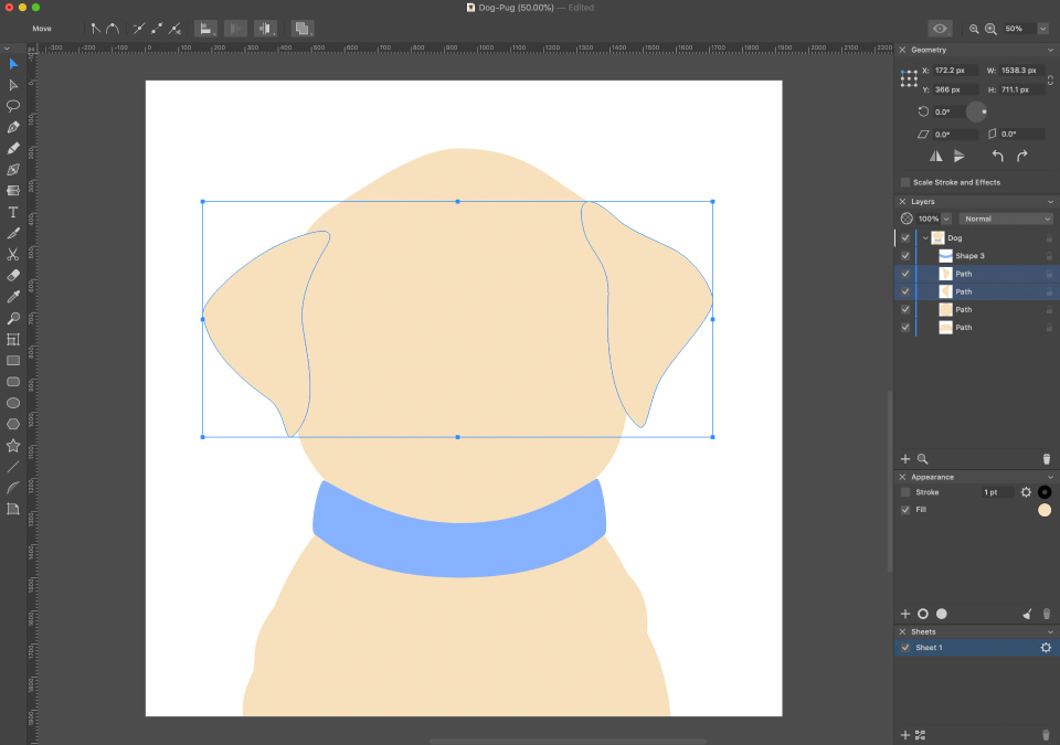 Amadine interface with the basic shape of the dog