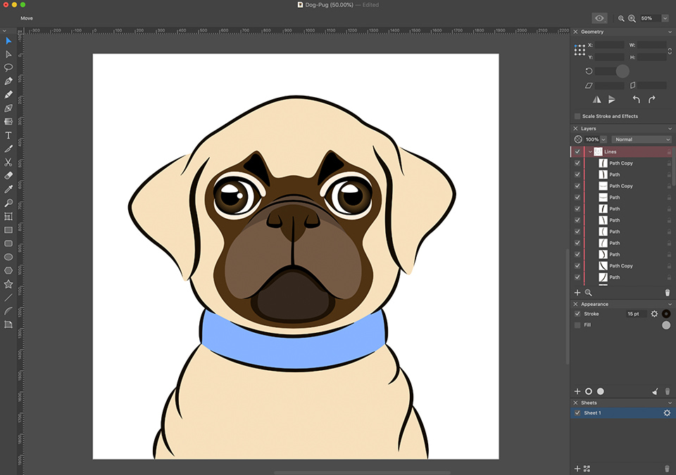 Amadine interface with the dog drawing without small details