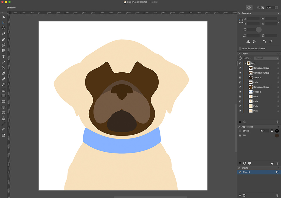 Amadine interface with the pug’s snout without eyes