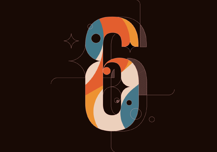 Final illustration of letter 6 in minimalistic style in Amadine