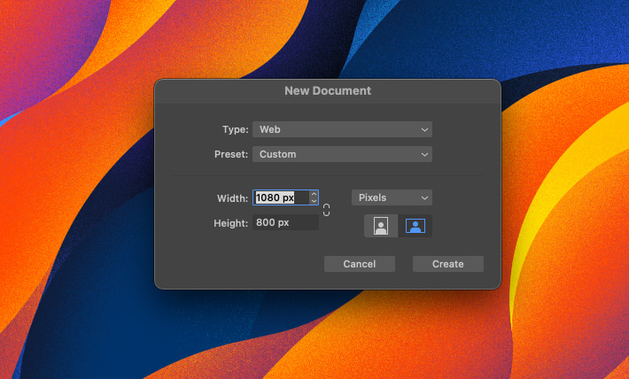 New document creation in Amadine for Mac.