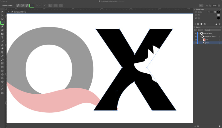 Stylizing a letter in our logo design in Amadine.