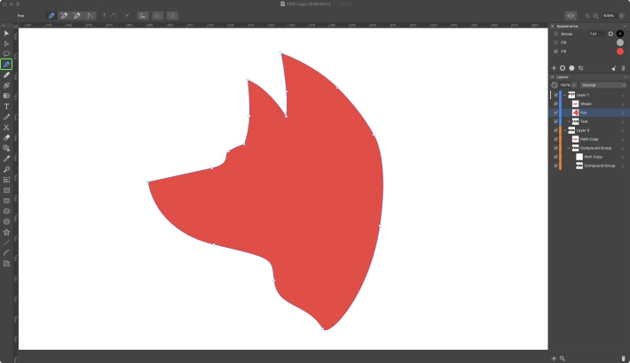 Using Pen tool for shape creation in Amadine.
