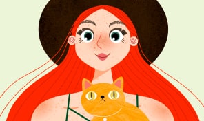 Preview image for How to Draw a Portrait of a Ginger Girl With a Cat illustrated how-to article.