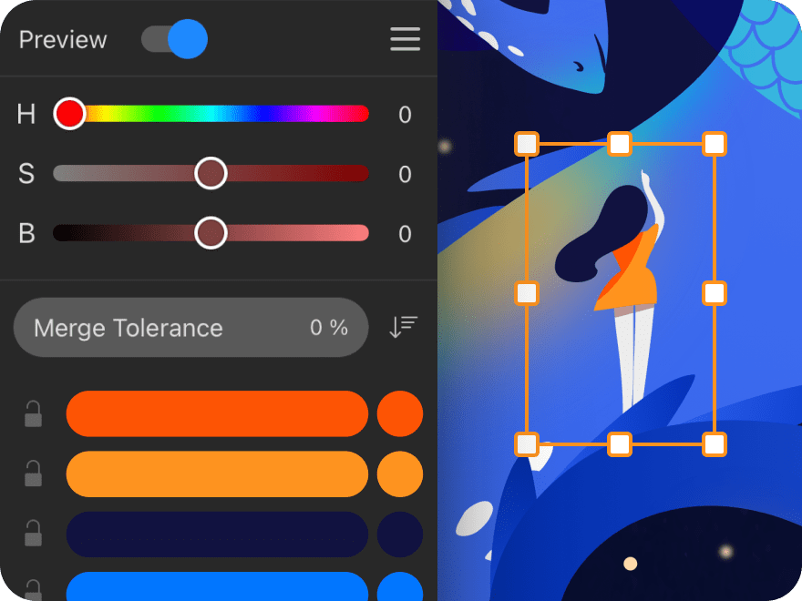 Recolor panel in the Amadine app.