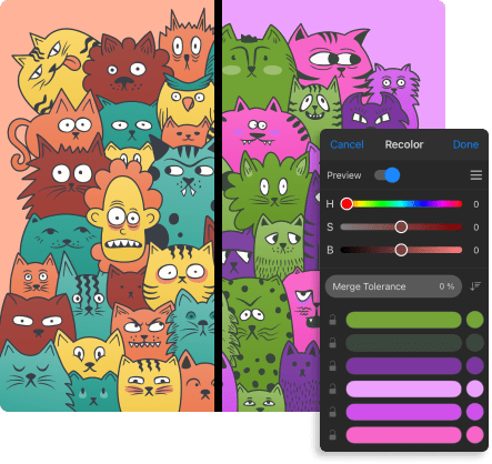 Recolor feature demonstration in Amadine.