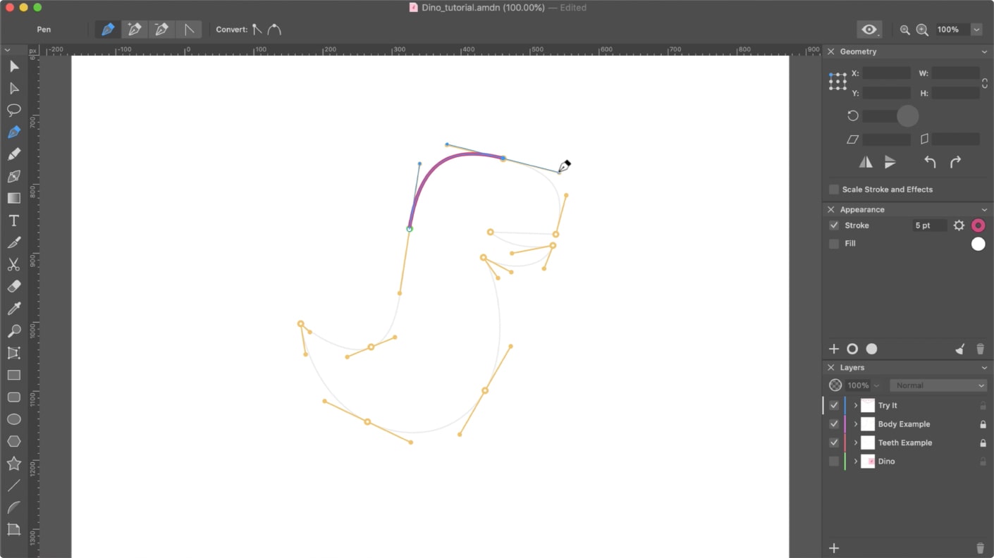 Adding curved path in Amadine for Mac.