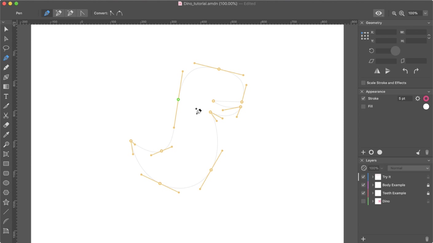 Dinosaur’s body shape for tracing in Amadine for Mac.