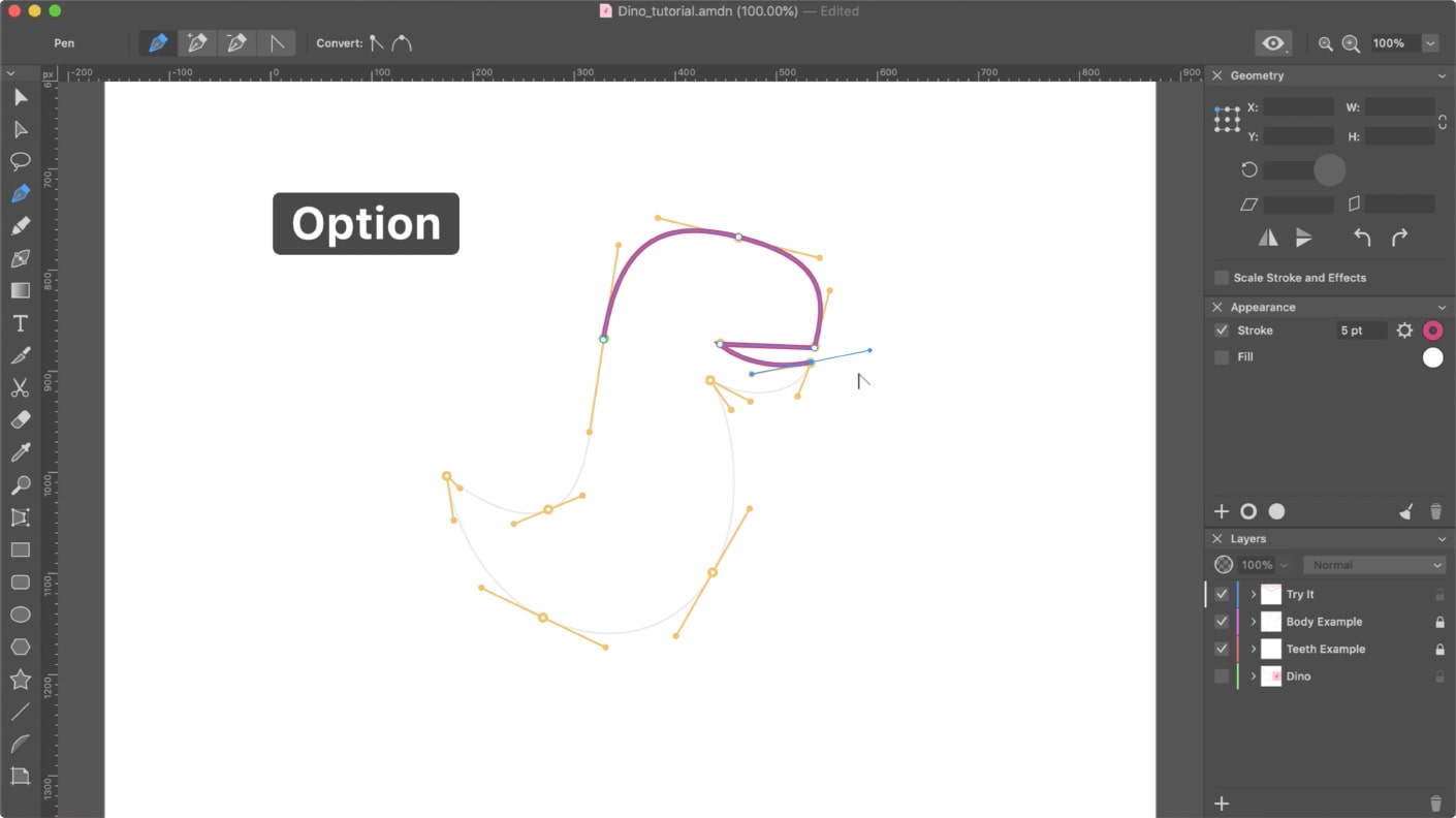 Splitting the direction lines in Amadine for Mac.