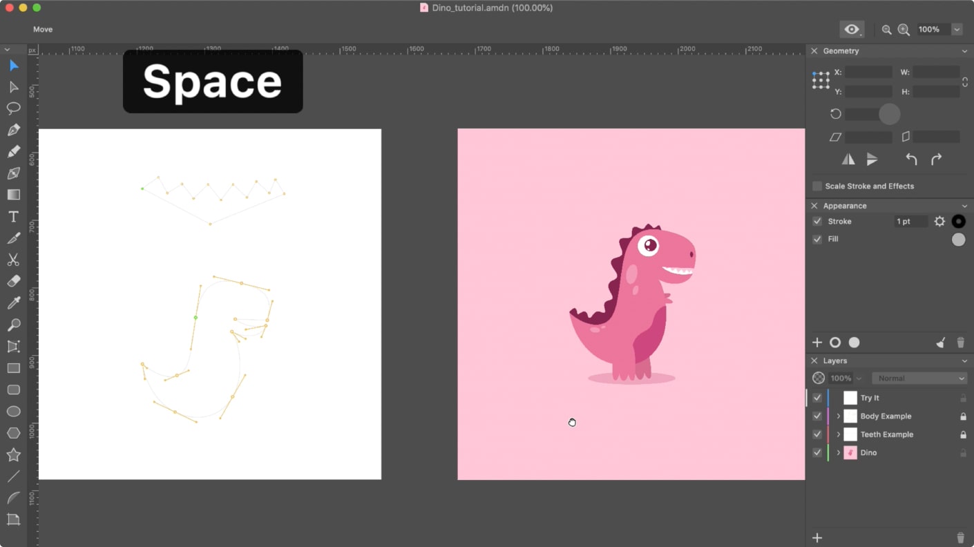 The two sheets with the sample illustration in Amadine for Mac.